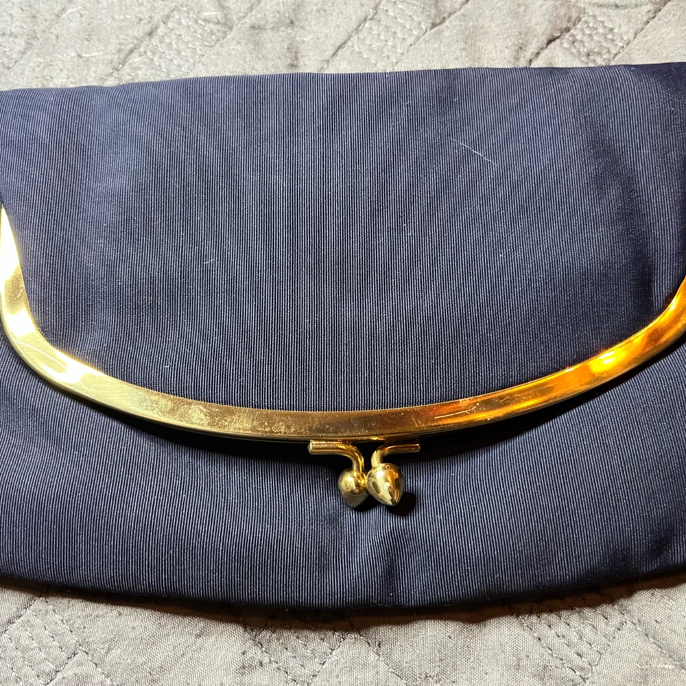 Navy Mel-Ton Clutch with Gold Kiss-Lock Frame